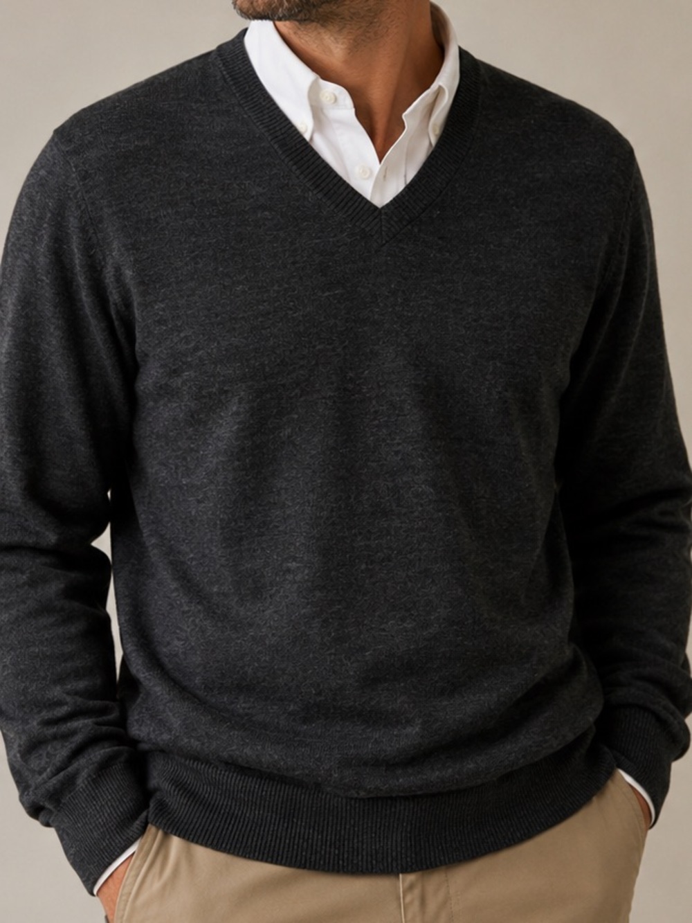 Pronto Uomo Men’s XLT 100% Extra Fine Merino Wool V-Neck Sweater Charcoal